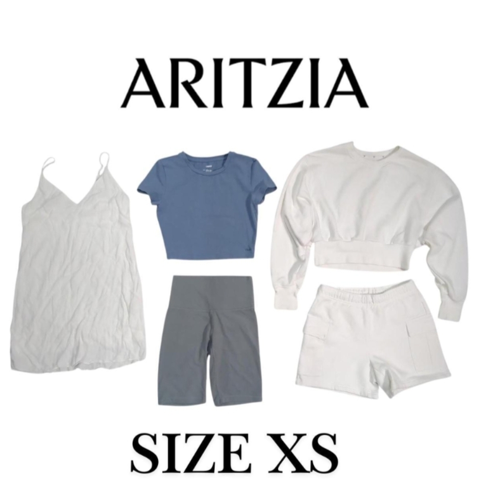 5 pcs Aritzia Style Bundle size XS Mix of TNA Fleece Set & white slip dress